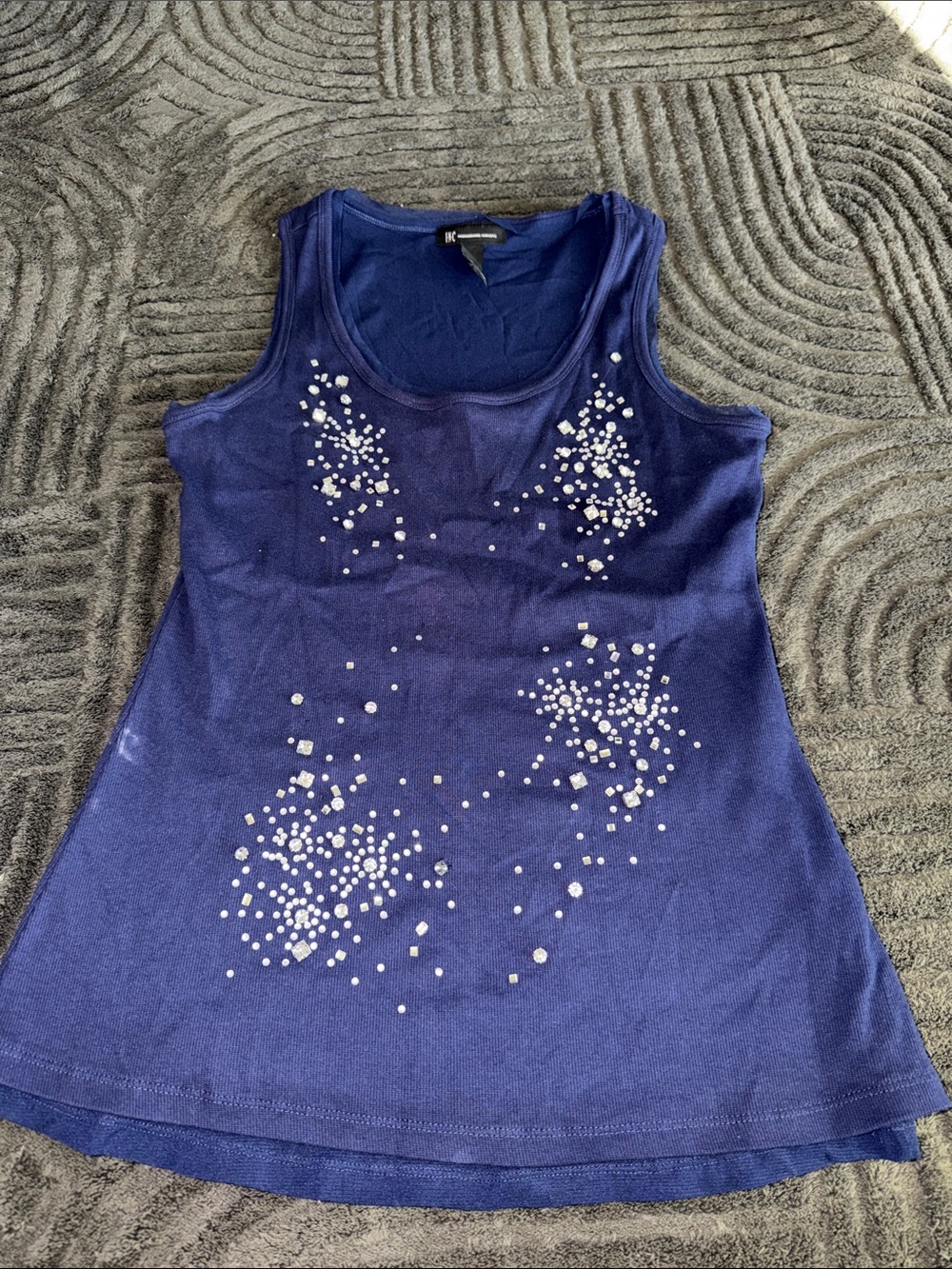INC International Concepts Navy Embellished Tank Top